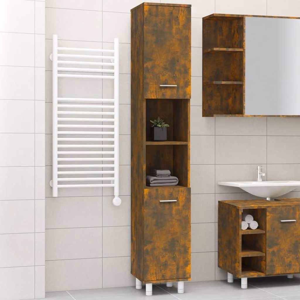 Armadietto da bagno moderno vidaXL in legno Rovere Fumo, sospeso, L: 30 cm, P: 30 cm, H: 179 cm
