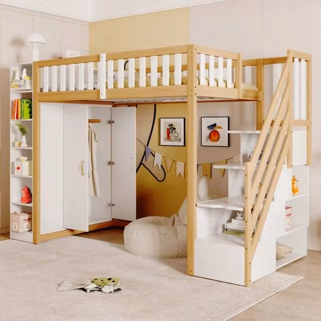 Letto a castello multifunzionale 90x200 con armadio, bianco - Xylo