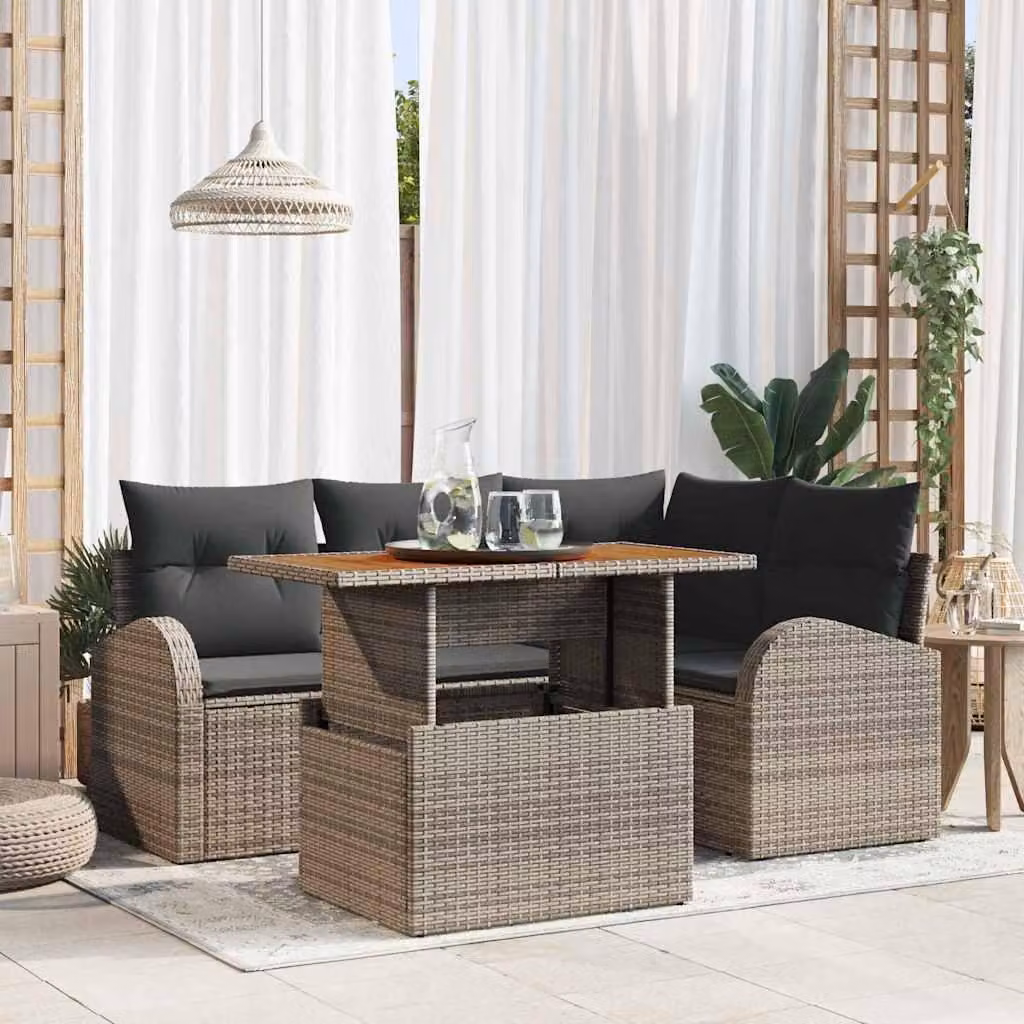 Maison Exclusive - Set da giardino composto da 5 pezzi, divano, colore grigio, realizzato in rattan sintetico