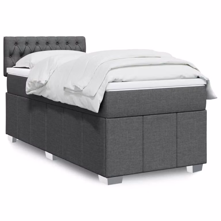 vidaXL Giroletto a Molle con Materasso Ibrido in Tessuto Grigio e Bianco, L/P/H: 90 x 190 cm