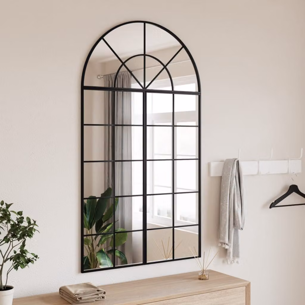 Specchio da parete ad arco vidaXL in ferro e vetro nero L: 80 cm, H: 140 cm