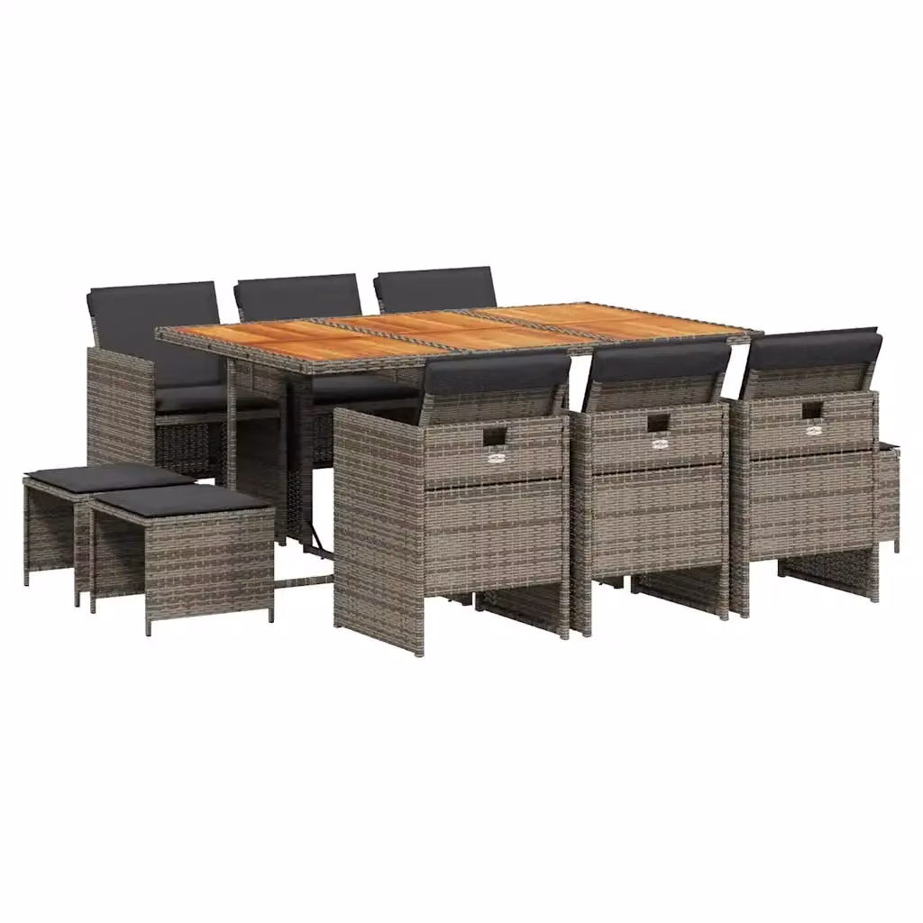 vidaXL Set da Pranzo da Giardino 11pz in Polyrattan e Legno di Acacia Grigio e Marrone – 2