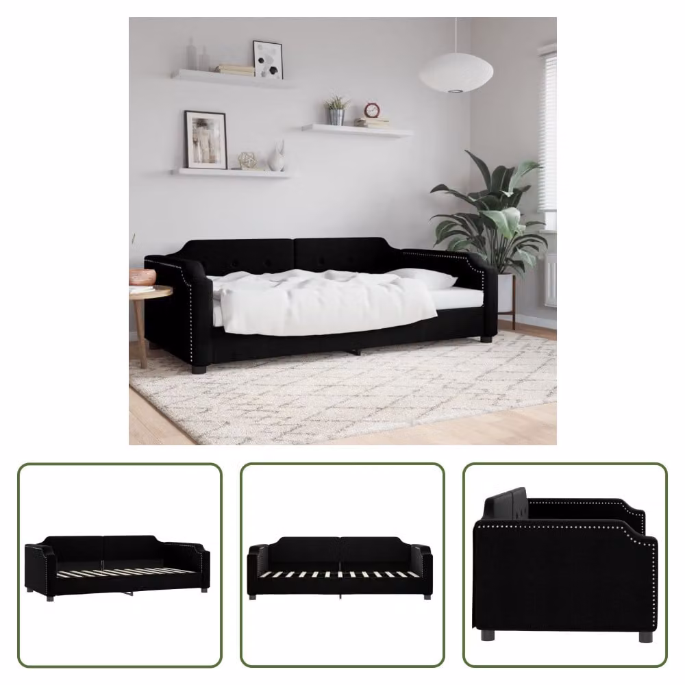 The Living Store letto da giorno nero 80x200 cm in tessuto