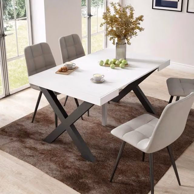 Consolle allungabile, 58 fino 140x90x73cm, Per 6 persone, Gambe in legno, Bianco RF2728