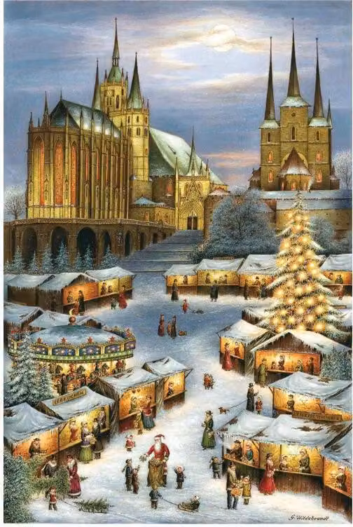 Calendario dell'Avvento di Erfurt con il Duomo e il mercatino di Natale