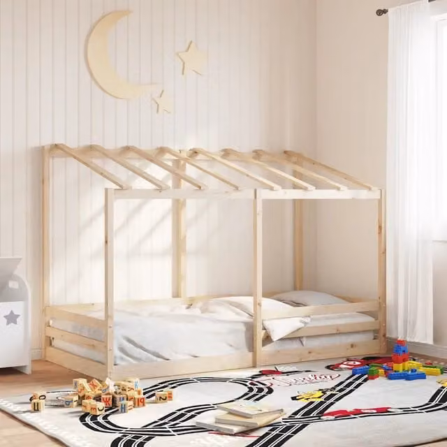 Letto per bambini con struttura a casetta vidaXL in legno di pino bianco L/P: 200 x 100 cm