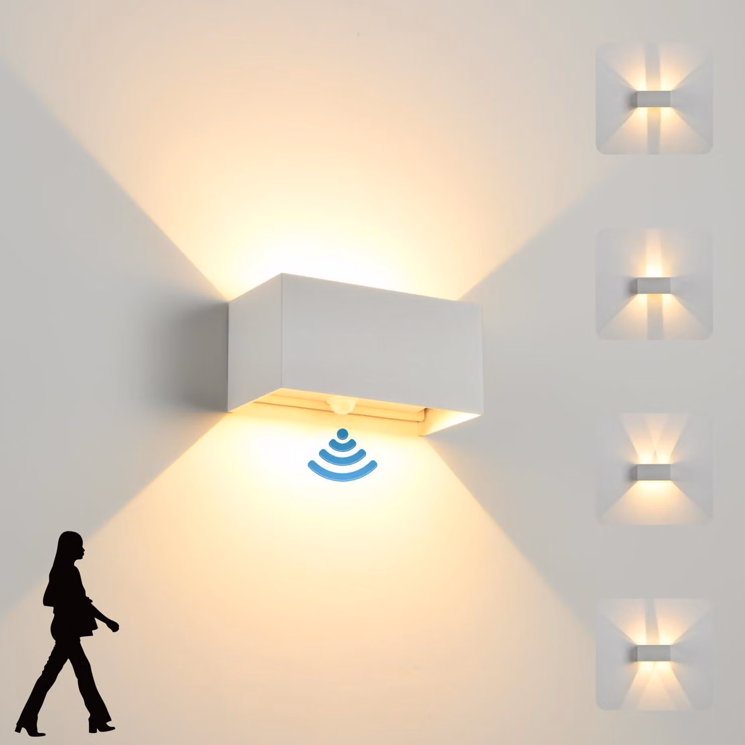 Lampada da parete con sensore di movimento, 24W LED, grado di protezione IP65, 3000K, colore bianco