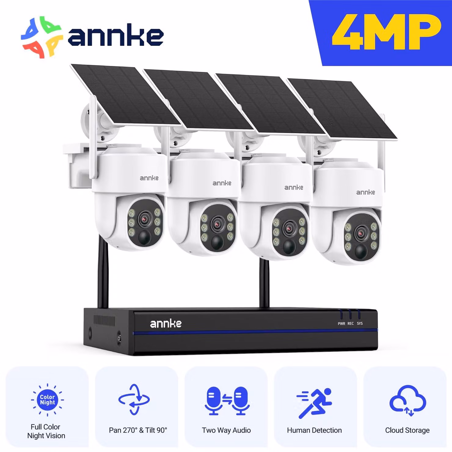 Kit di telecamere di sicurezza, 16 pezzi - 4MP - WiFi, wireless - Visione notturna a 30 metri - Adatte per interni ed esterni