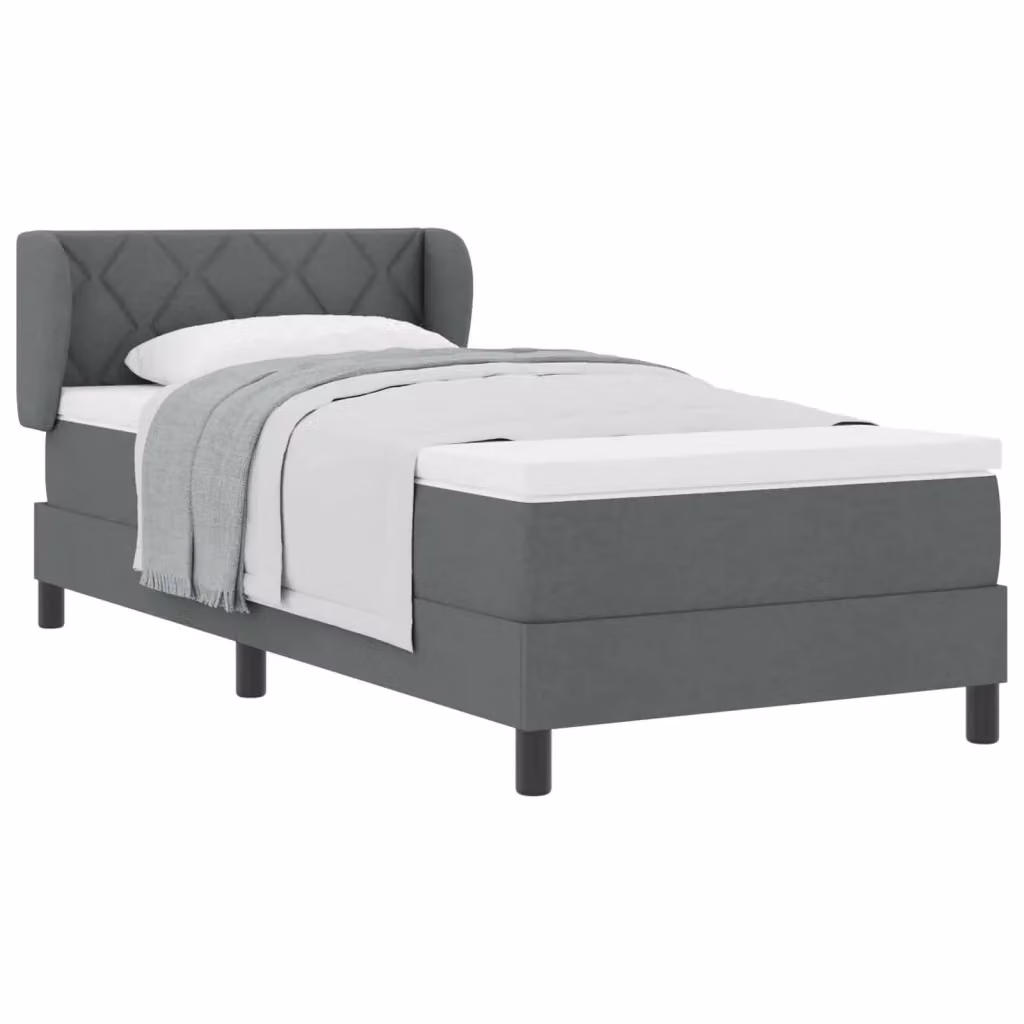 Letto a molle con testiera vidaXL in tessuto grigio, L/P/H: 90 x 200 x 93 cm – 2