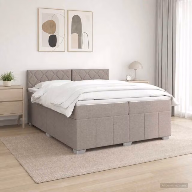 Letto box spring con materasso vidaXL in tessuto color tortora L/P: 200 x 200 cm