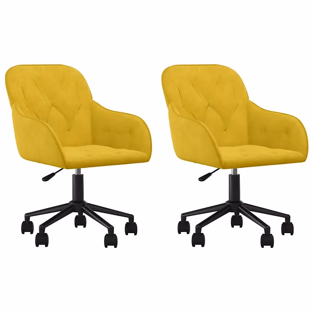 Set di 2 sedie da pranzo girevoli vidaXL in velluto giallo con base in metallo e legno – 2
