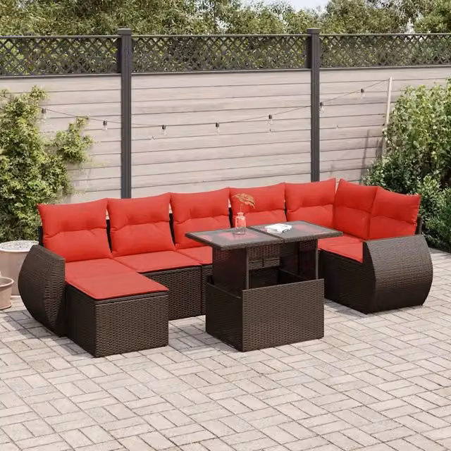Set Divani Giardino 8 pz con Cuscini Marrone Polyrattan Acacia 3326685