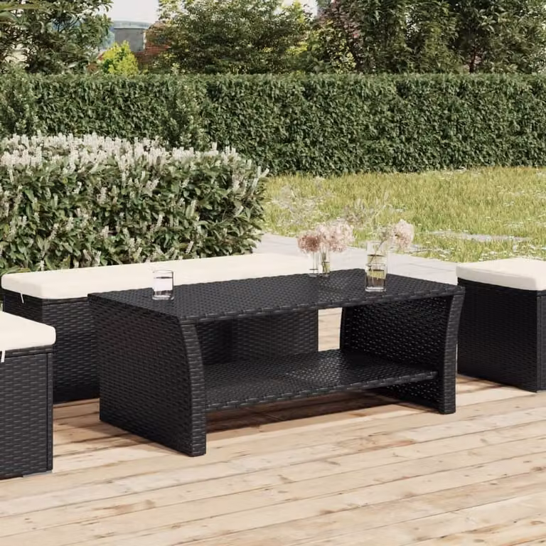 The Living Store Tavolino nero 100x50x40 cm Poly Rattan