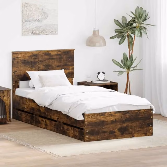 Struttura del letto con cassetto-Giroletto con contenitore-Rete del Letto Rovere fum¨¦ 90 x 200 cm 271951