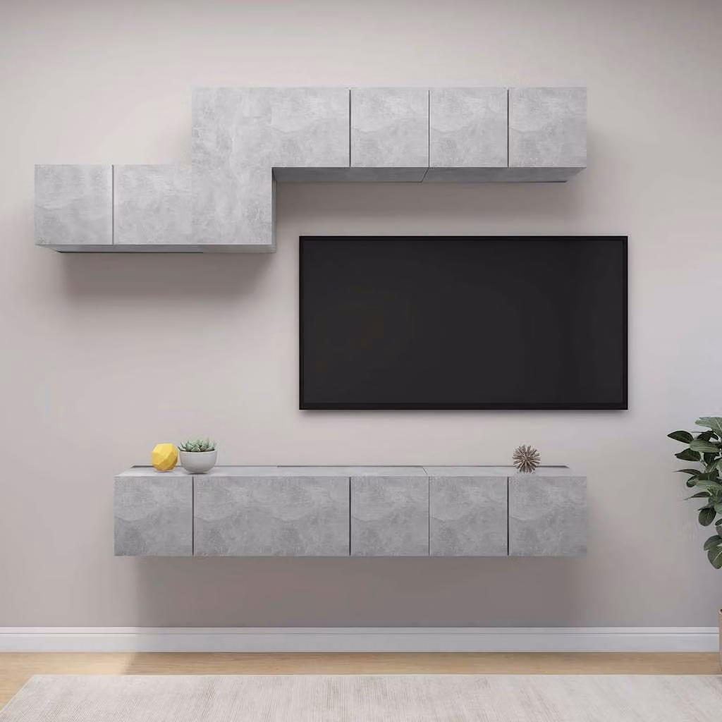 vidaXL Set di Mobili Porta TV Moderno 7 Pezzi in Legno e MDF Grigio Cemento