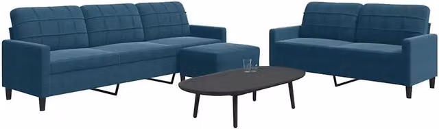 Set di divani moderno vidaXL in velluto blu composto da divano a 3 posti, divano a 2 posti e pouf con cuscini inclusi – 1