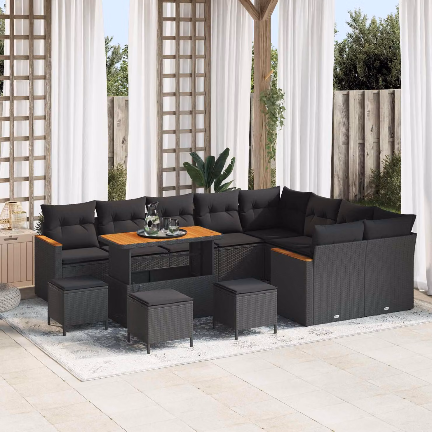 Set Divano da Giardino vidaXL 13 pz in Polyrattan Nero con Cuscini e Tavolino – 1