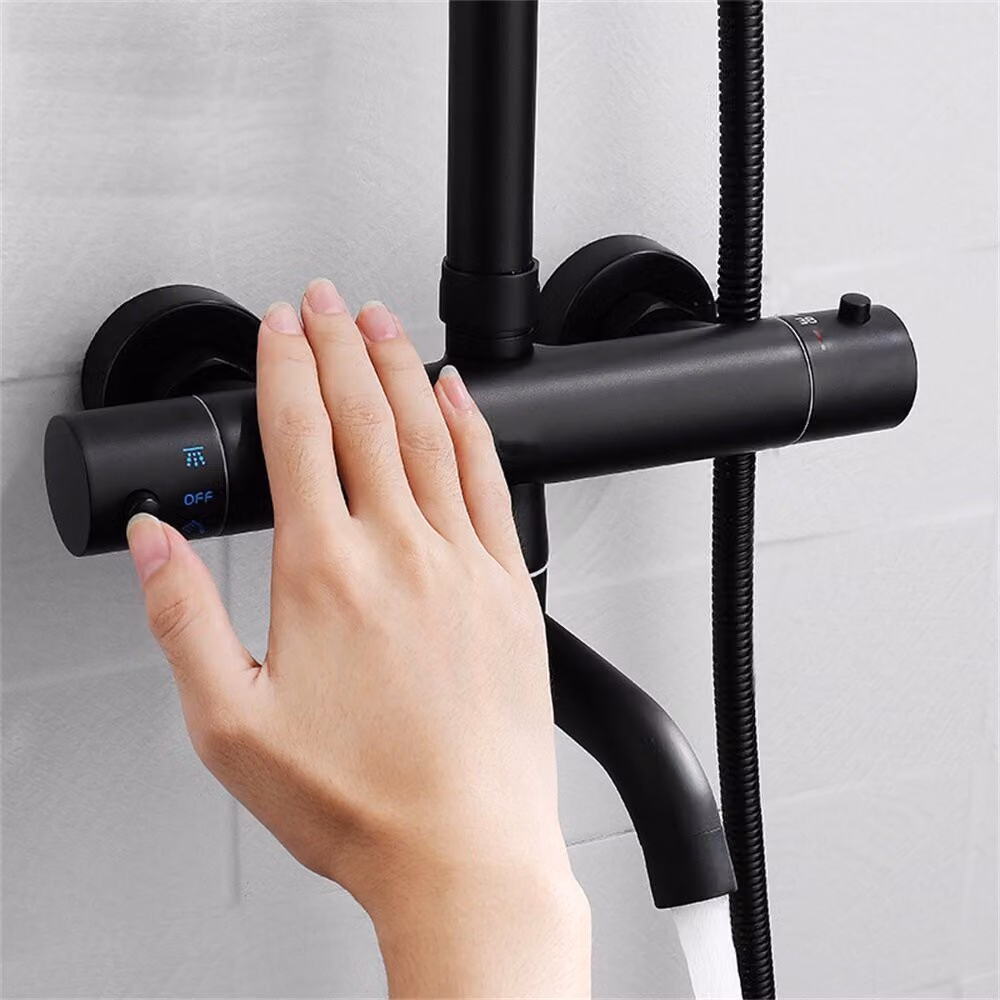 Rubinetto termostatico nero in rame Doccia Scaldabagno elettrico Valvola termostatica Miscelatore - Nero