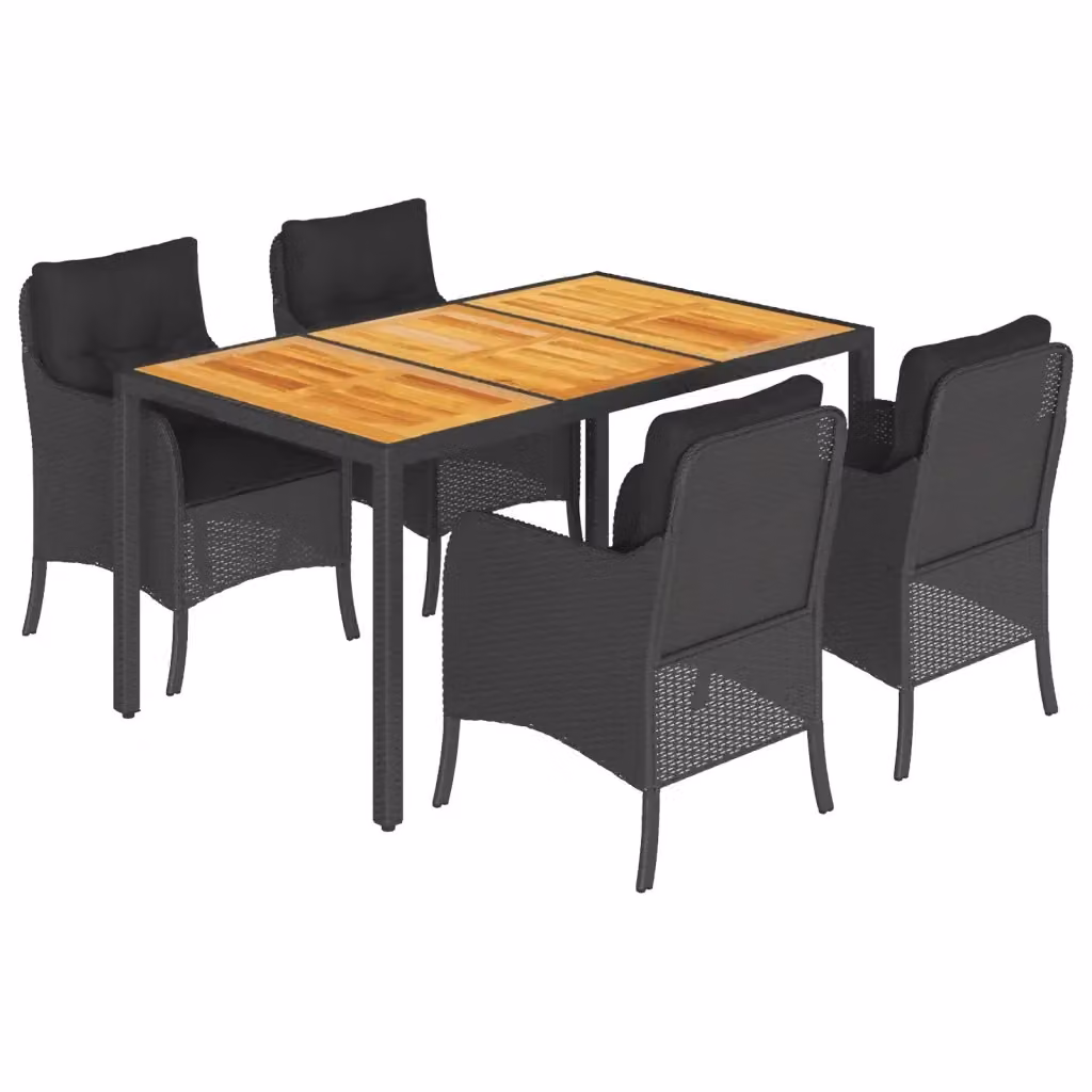 Set da pranzo da giardino moderno vidaXL in legno di acacia oliato e polyrattan nero con 5 pezzi – 2