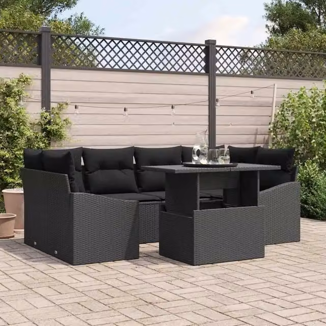 Set Divano da Giardino 7 pz Nero polyrattan 3357676