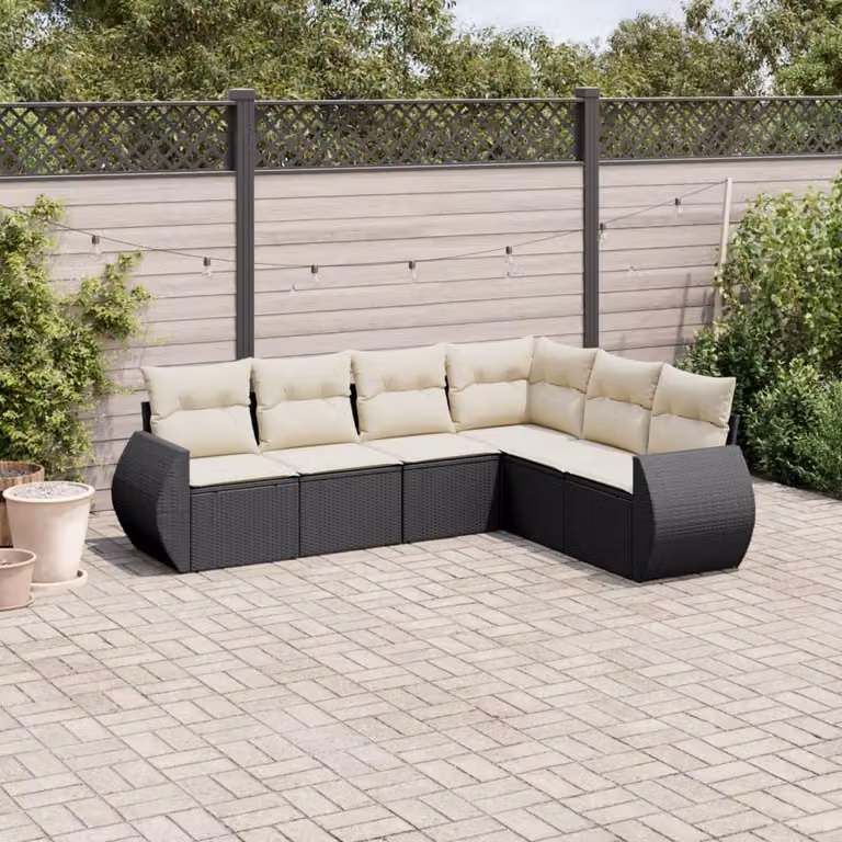 Set Divano da Giardino vidaXL 6 pz a Forma a L con Cuscini Nero e Struttura in Metallo e Polyrattan