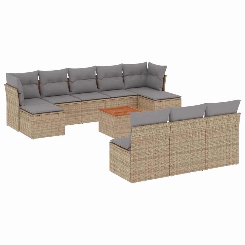 vidaXL Set Divano da Giardino 11 pz a L in Polyrattan con Cuscini Beige e Grigio e Tavolino da Caffè – 2