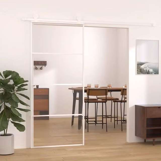 Porta Scorrevole Moderna vidaXL in Vetro Trasparente e Alluminio Bianco L 90 cm x H 205 cm – 1
