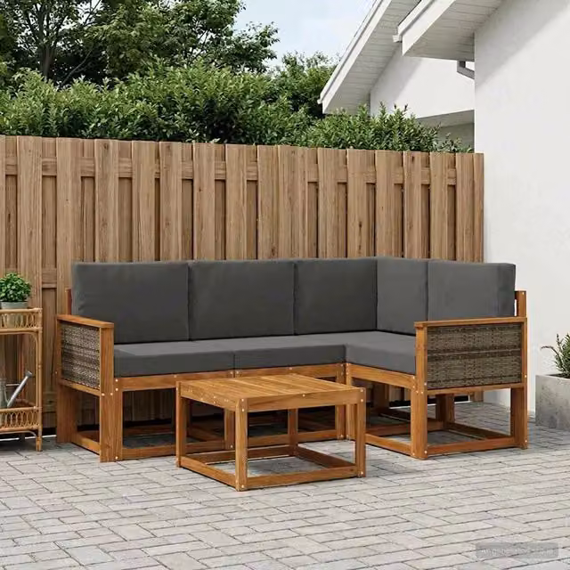 Set di divani da esterno 5 pz Naturale e Antracite Poliestere 3385188