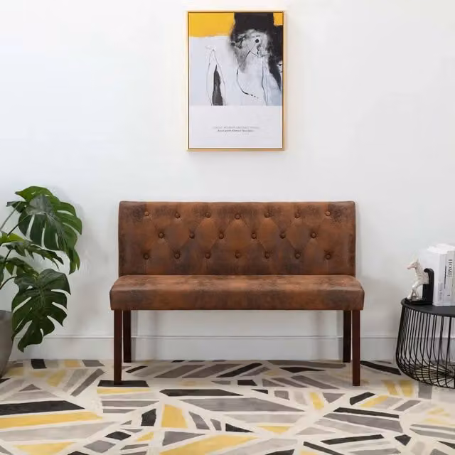 Panca-Sgabello 120 cm Marrone in Similpelle Scamosciata