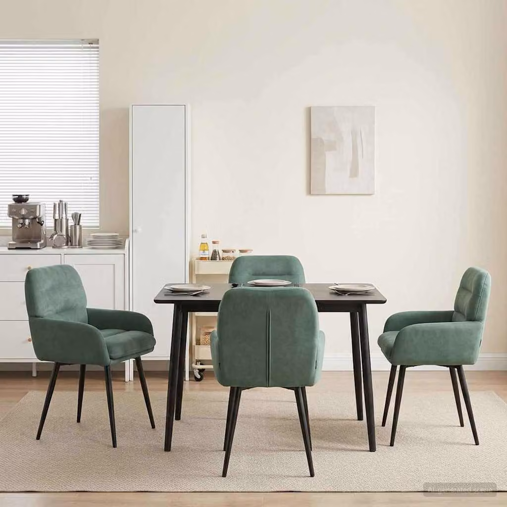 Set di 4 sedie da pranzo vidaXL in velluto verde mare con struttura in metallo, L/P/H: 59 x 59,5 x 90 cm