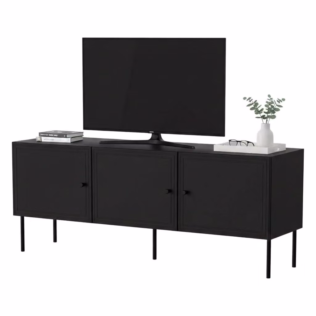 Mobile porta TV Sarzana DMORA, Madia da salotto moderna con tre ante battenti in MDF, Nero, L 151 cm x P 40 cm x H 60 cm – 2