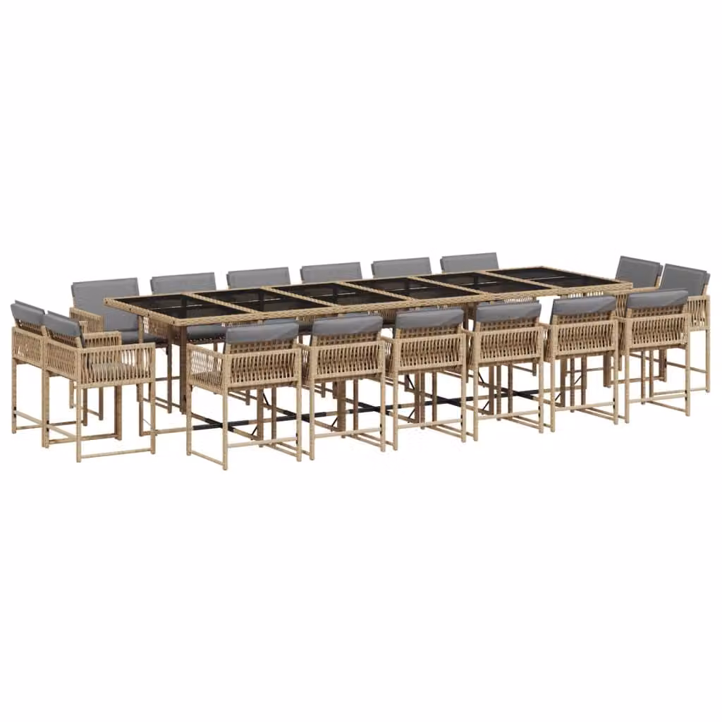 Set Pranzo da Giardino 17 pz con Cuscini Beige Misto Polyrattan