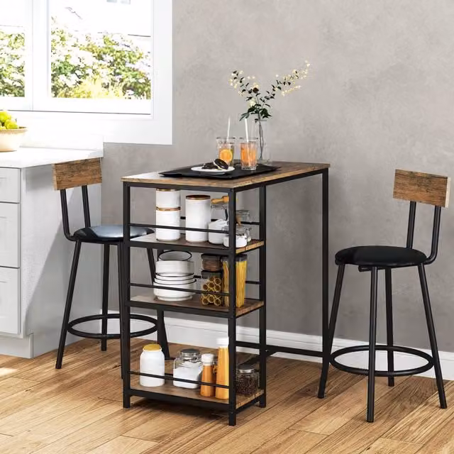 Set da 3 pezzi Tavolo Bar e 2 Sgabelli REDOM in Rovere, L/P/H: 90 x 50 x 90,5 cm – 1