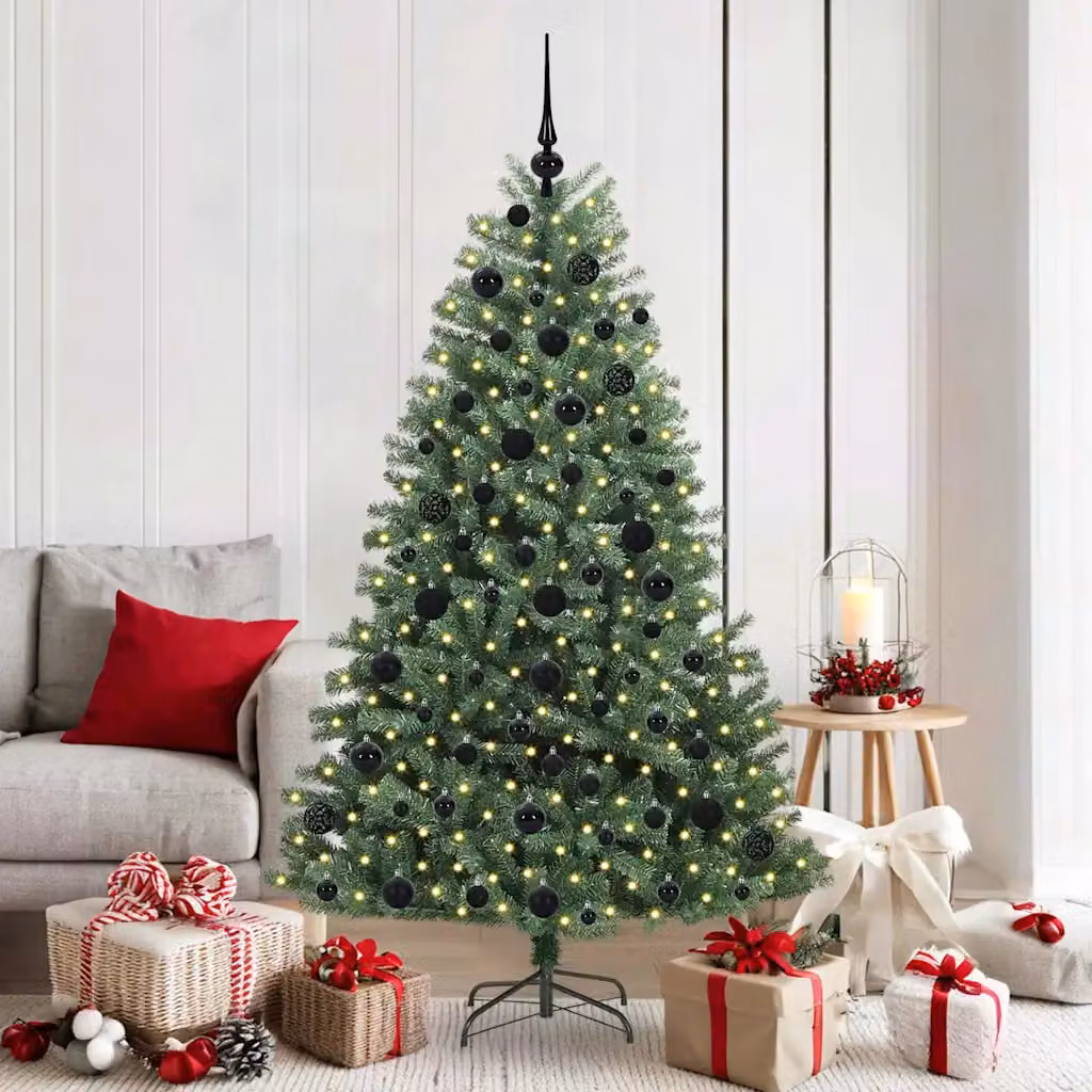 Albero di Natale artificiale moderno vidaXL con luci LED bianco caldo, verde, Altezza: 180 cm