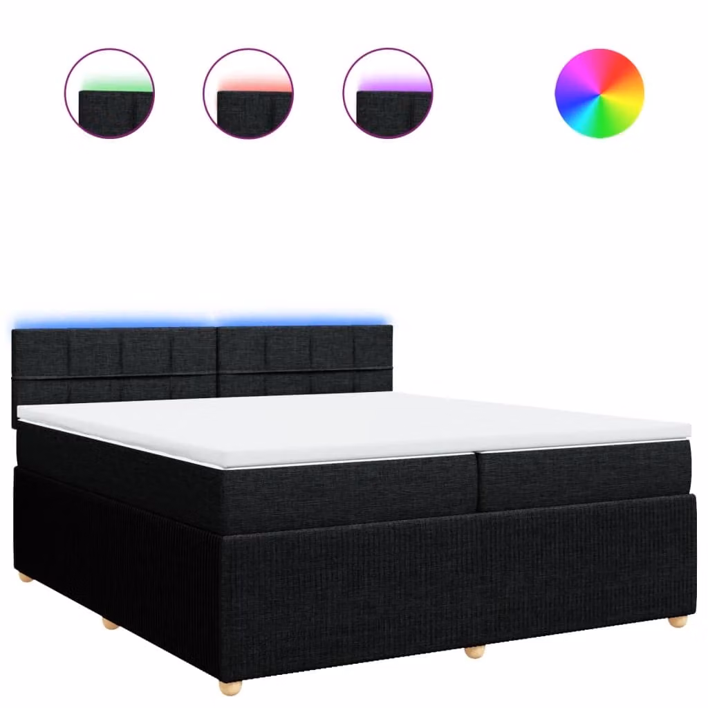 Giroletto a Molle con Materasso Nero 200x200 cm in Tessuto