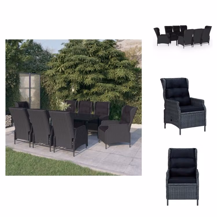 vidaXL Set da pranzo da giardino 9 pezzi grigio scuro - Set di mobili da giardino
