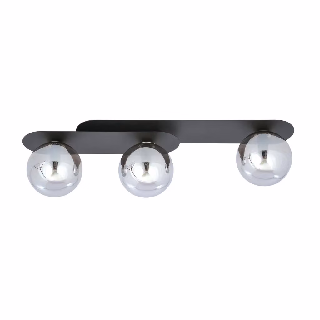 Plafoniera Minimal Patroclus Luceart-Classic con 3 Luci in Acciaio Nero e Sfere in Vetro Grigio Trasparente – 2