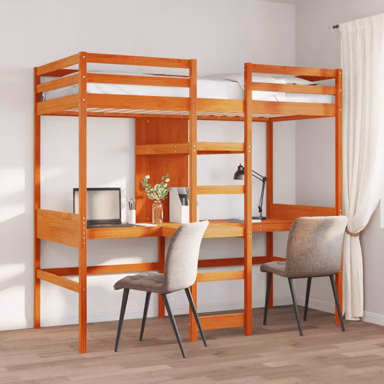 vidaXL Giroletto Soppalco in Legno di Pino Marrone Cera L: 200 cm, P: 80 cm, H: 190,5 cm