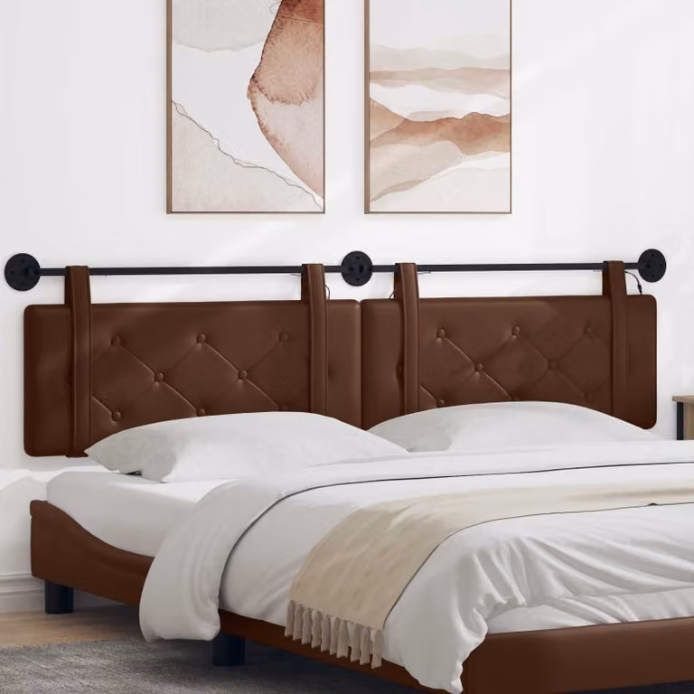 Testiera da letto sospesa vidaXL in similpelle marrone con illuminazione LED integrata
