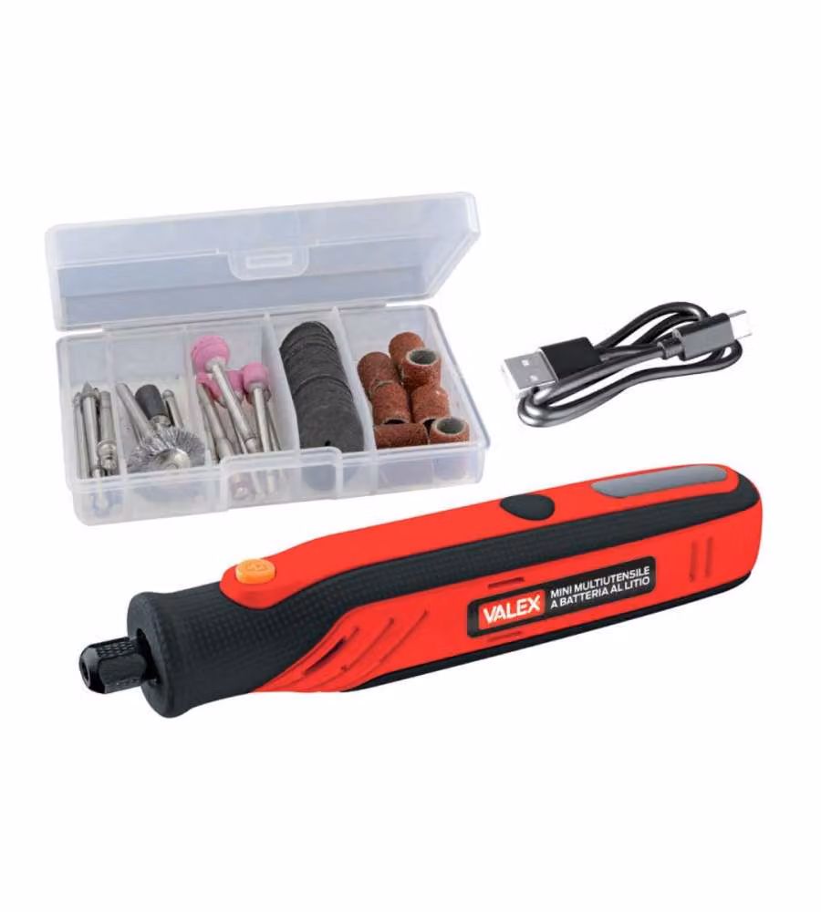 Valex Mini Multiutensile a Batteria al Litio Leggero - 51 Accessori - Cavo USB
