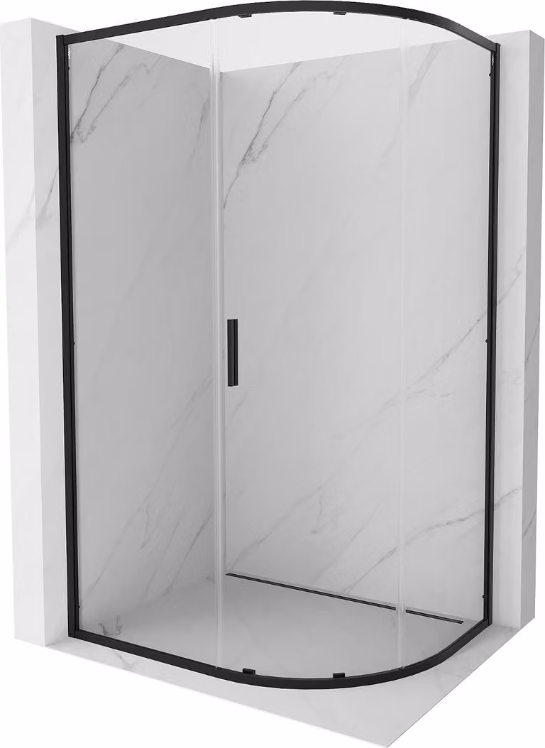 Mexen Exo cabina doccia semicircolare asimmetrica scorrevole 90 x 80 cm, trasparente, nera - 8131-090-080-70-00