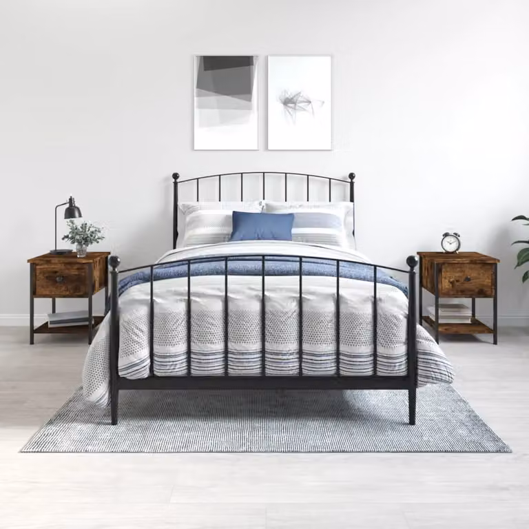 Set di 2 comodini vidaXL in legno multistrato color rovere fumo, design moderno, L: 34 cm, P: 35,5 cm, H: 45 cm