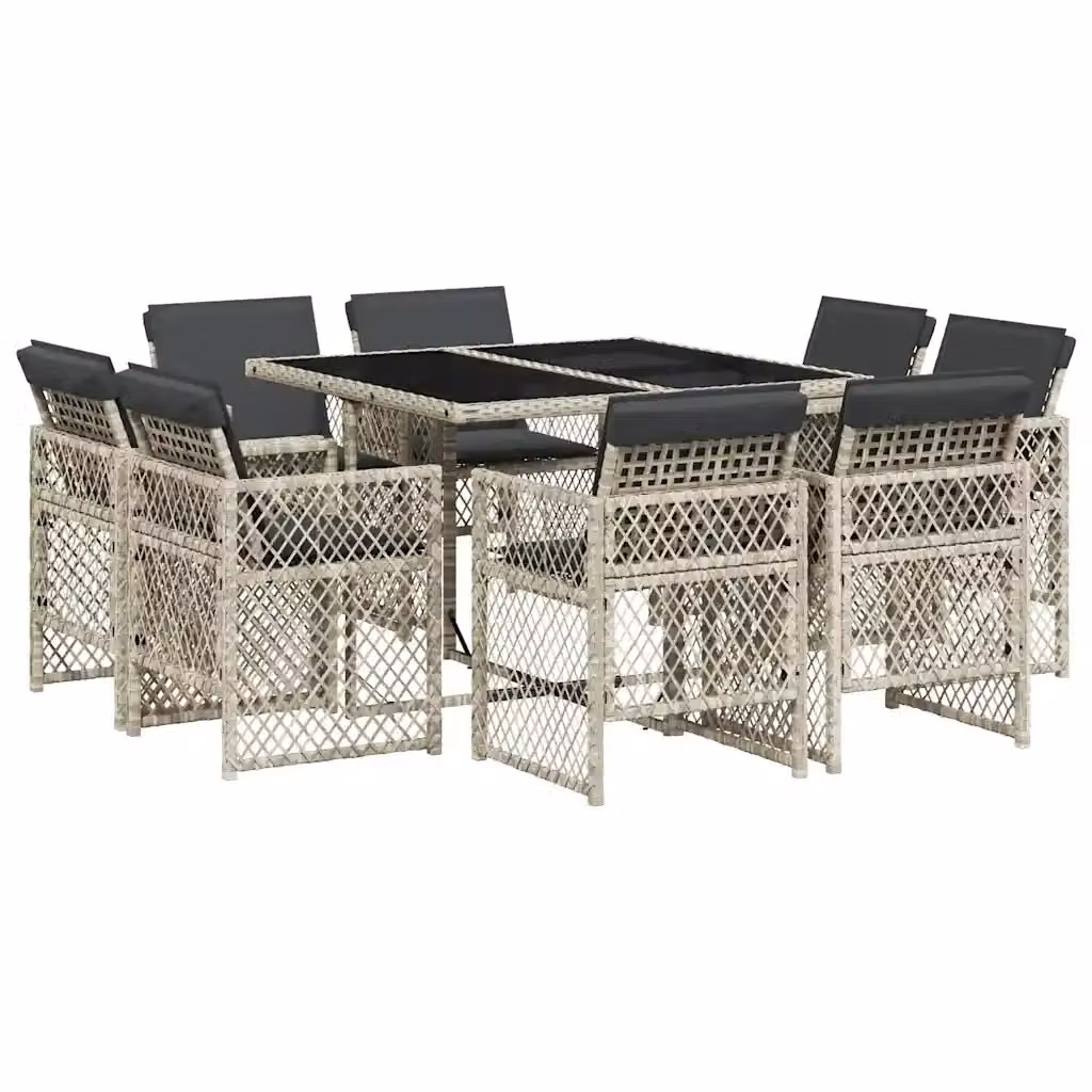 Set da pranzo da giardino vidaXL in polyrattan con piano in vetro e 9 pezzi, Grigio Antracite – 2