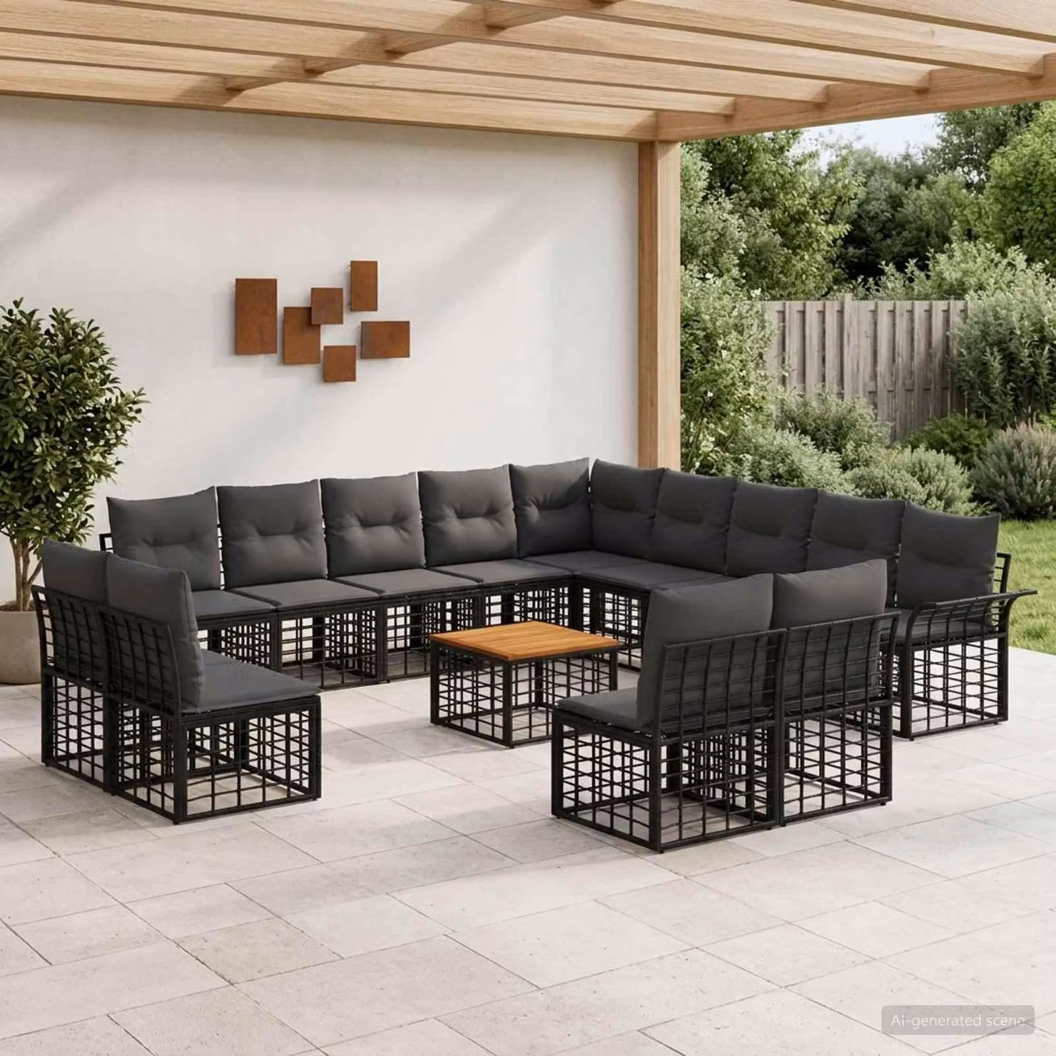 Maison Exclusive - Set da esterno per divano, 14 pezzi, colore nero e grigio scuro, realizzato in poliestere