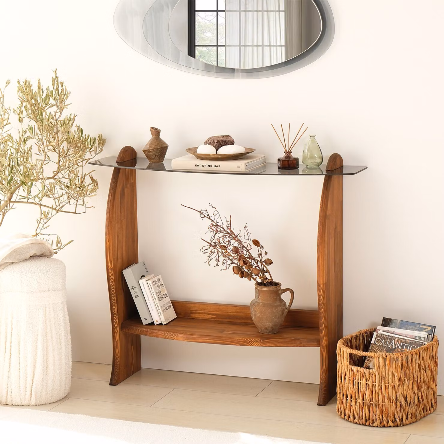 Skye Decor, Surf - Chesnut, Fume, comò, castagno, vetro temperato al 100%, 106 x 30 x 90 cm