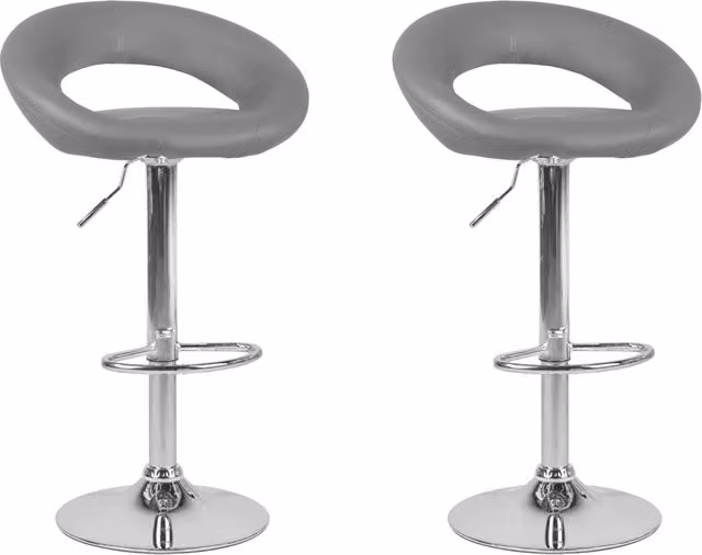 Set di 2 sgabelli da bar Beliani in ecopelle grigia con base in metallo argento, girevoli a 360 gradi e regolabili in altezza