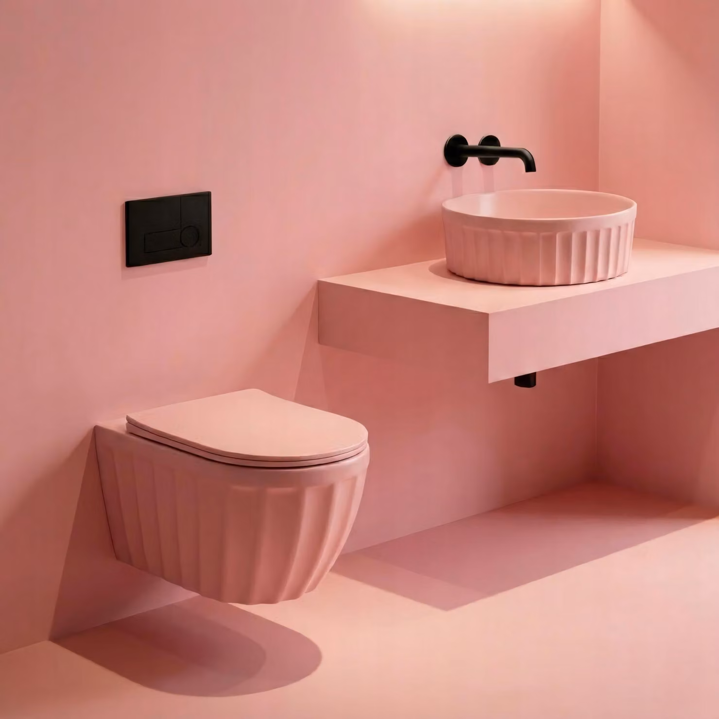 Set lavabo e WC WC sospeso Rosa