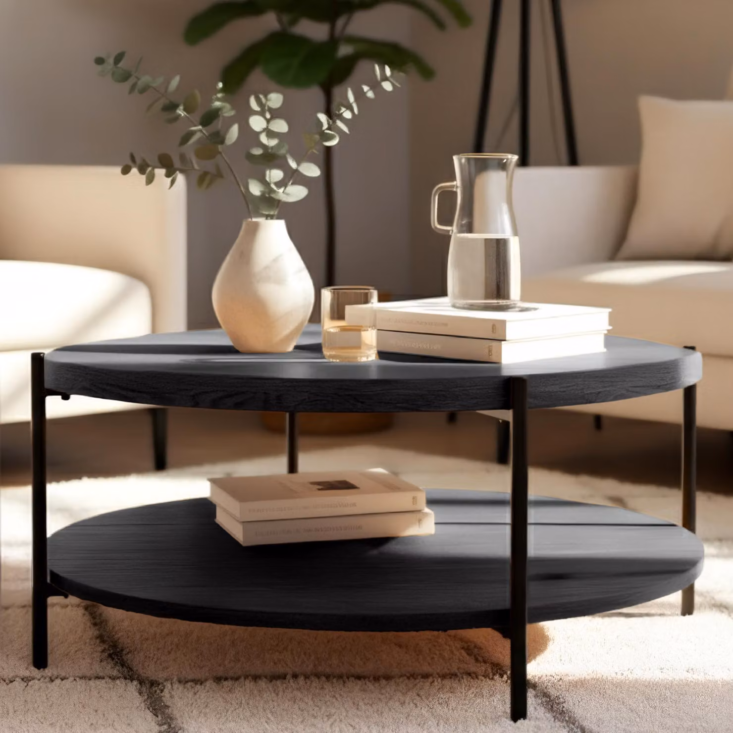 Tavolino Edduma con 2 piani, colore grigio, dimensioni: 80x80x40 cm
