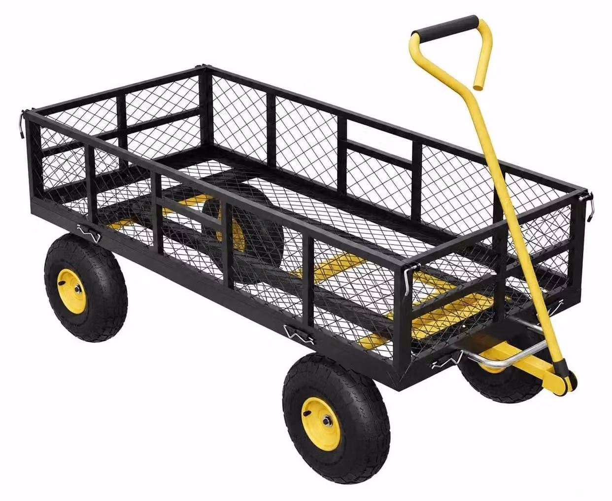 Carrello da giardino - Rimorchio basculante - Acciaio - Capacità di carico 408 kg - Pareti grigliate removibili - Pneumatici da 25 cm - Colore nero