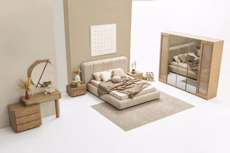 Elegantes Schlafzimmer-Set: Bett, Nachttische, Schminktisch & Schrank